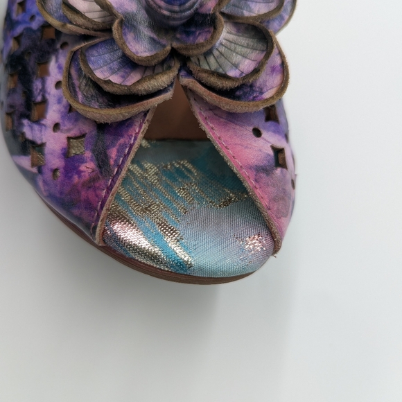 L'artiste Lovella Tidye Floral Sandals 36 Purple Boho Peep Toe Hippie Fairycore - Picture 8 of 12